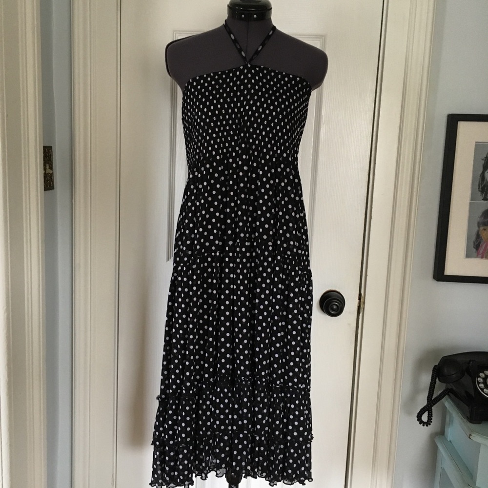 For Cynthia Polka Dot Smocked  Halter Dress